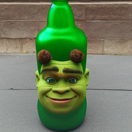 Image similar to a children's bottle inspired and themed in shrek's design, a bottle n the shape of shrek, high quality product, product design, sherek head design as a bottle,