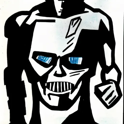 Image similar to children's drawing of the terminator ( 1 9 8 4 )