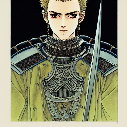 Image similar to prompt : portrait of knight painted in miyazaki color style drawn by katsuhiro otomo and takato yamamoto, inspired by fables, china doll face, smooth face feature, intricate oil painting, high detail, sharp high detail, manga and anime 2 0 0 0