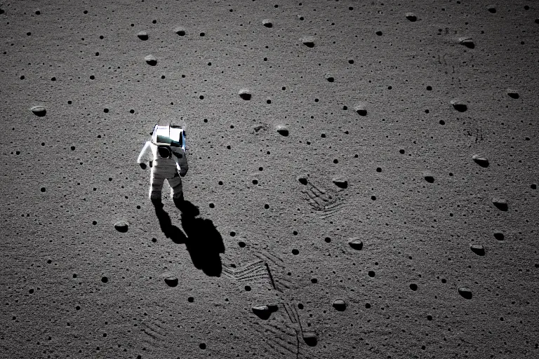 Prompt: still photo of astronaut walking on the surface of moon, black and white color aesthetics, highly detailed, photorealistic portrait, bright studio setting, studio lighting, crisp quality and light reflections, unreal engine 5 quality render