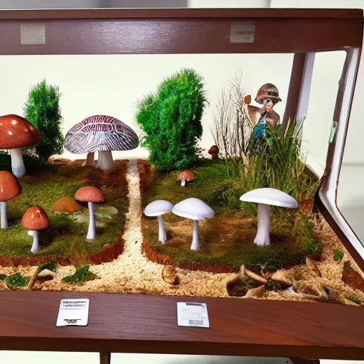 Prompt: diorama of a neighborhood with mushrooms