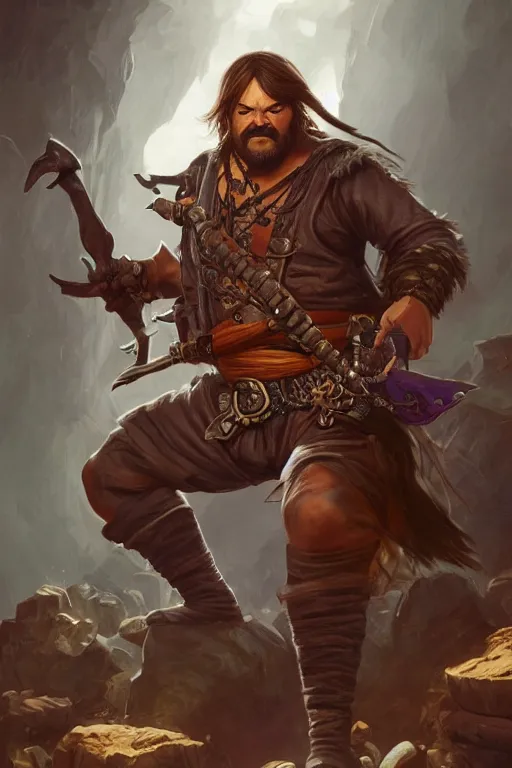 Prompt: ultra realistic illustration, jack black as a rogue pirate thief from baldurs gate and diablo, intricate from baldurs gate, elegant, highly detailed, digital painting, artstation, concept art, smooth, sharp focus, illustration, art by artgerm and greg rutkowski and alphonse mucha