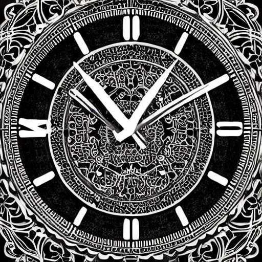 Prompt: clocks, intricate ink illustration, highly detailed, white background, digital artstation