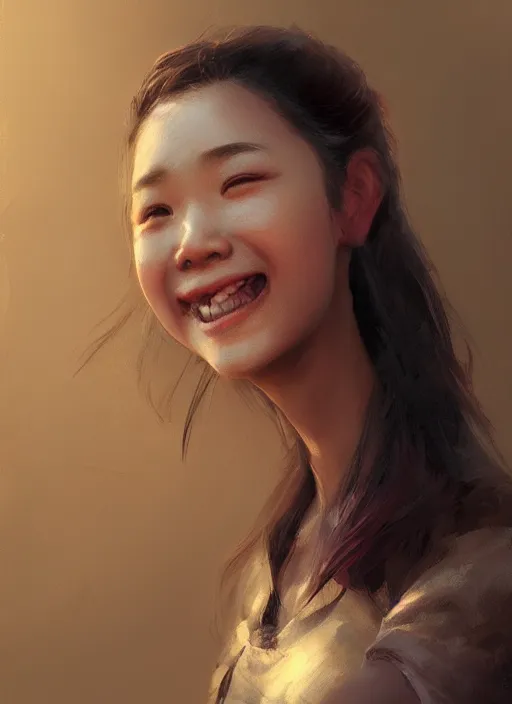 Image similar to hyper realistic photography portrait of smiling asian festival girl face cinematic, vallejo, full shot, craig mullins greg rutkowski, artstation, cgsociety