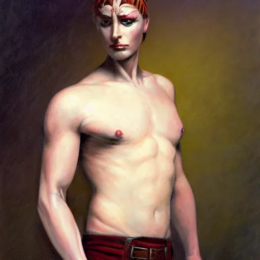 Image similar to torso portrait of a humanoid avian warrior, by Gerald Brom on Artstation