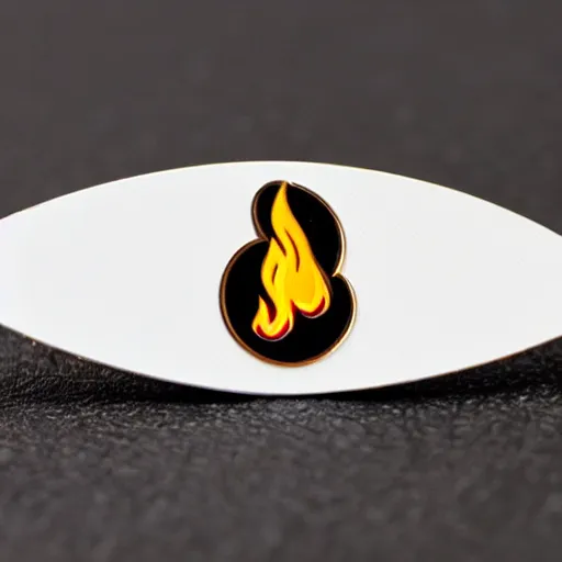 Image similar to a diamond enamel pin depicting a retro minimalistic clean fire flames warning label, smooth curves