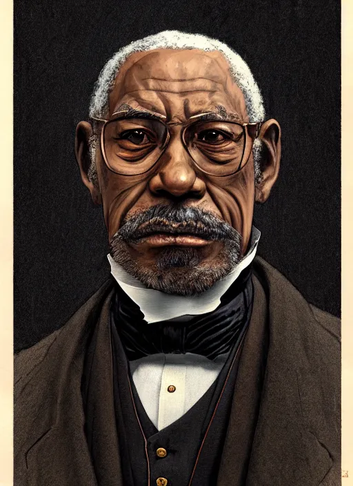 Prompt: a portrait of an old black man with a crooked nose in victorian clothing, confident pose, intricate, elegant, sharp focus, illustration, highly detailed, concept art, matte, trending on artstation, anime, art by james jean and artgerm and brian despain and alberto mielgo, greg rutkowski, wlop, ilya kuvshinov, strong strokes