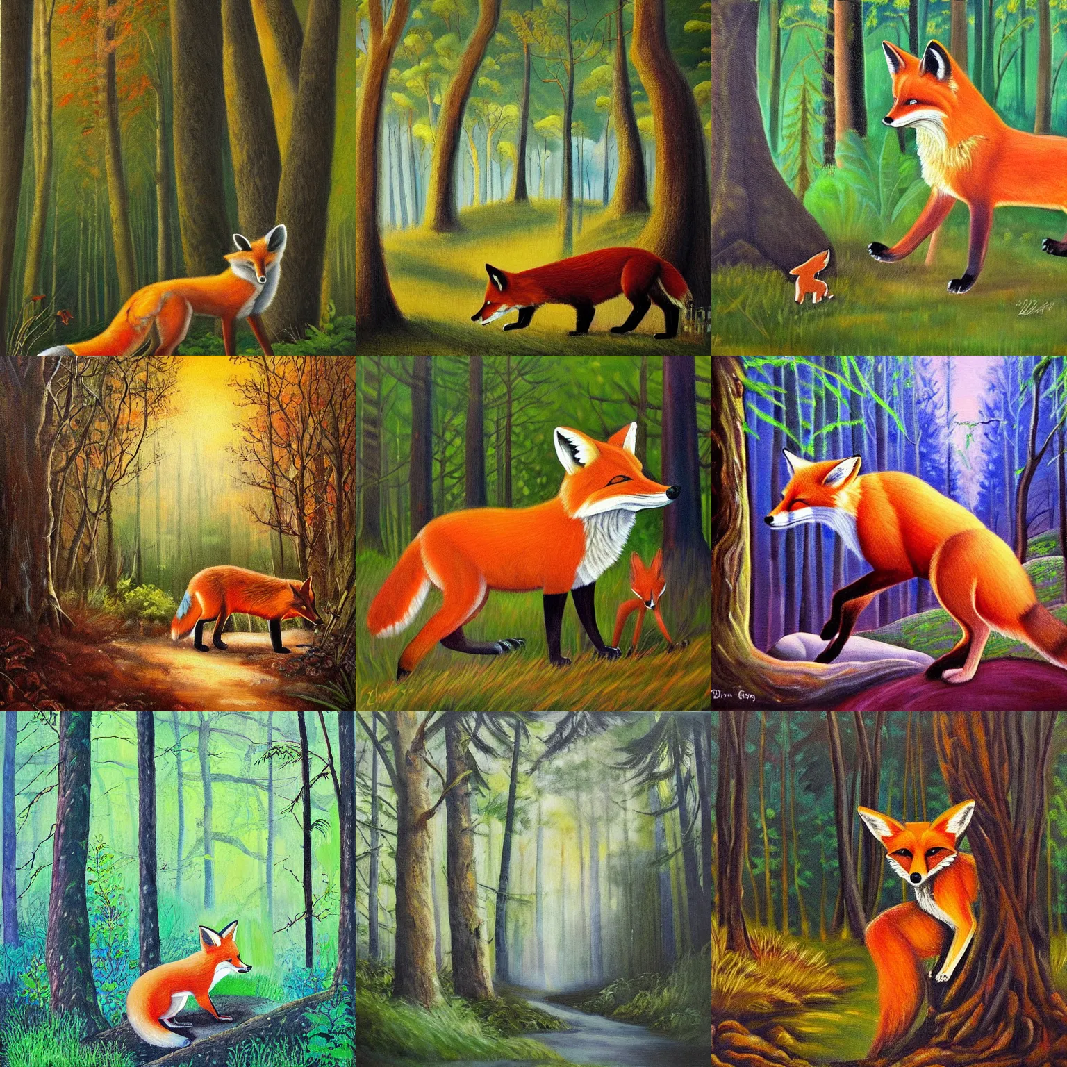 Prompt: a beautiful painting of a forest with a fox by ernst billgren,