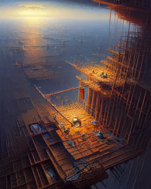 Prompt: a hyper - detailed 3 d render like a oil painting of the construction of a worldview, surrealism!!!!! surreal concept art, lifelike, photorealistic, digital painting, aesthetic, smooth, sharp focus, artstation hd, by greg rutkowski, bruce pennington, valentina remenar and asher duran,