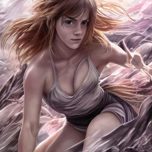 Image similar to emma watson a crawling mountain of muscles, highly detailed, anime, pale colors, award winning pictures, by studio mappa, by studio wit