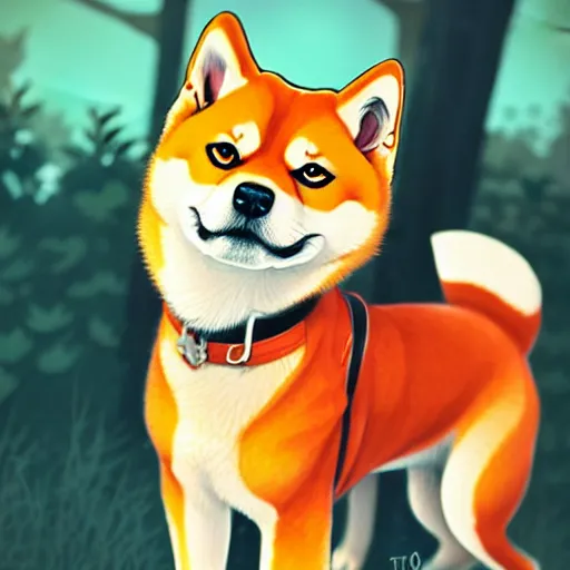 Prompt: a high detail shiba inu dog with kitsune fox by Tomas Sanchez and Simon Stålenhag and krenz cushart and ilya kuvshinov. pixiv fanbox skeb.jp clipstudio medibang ichi-up CGWORLD key visual manga cover