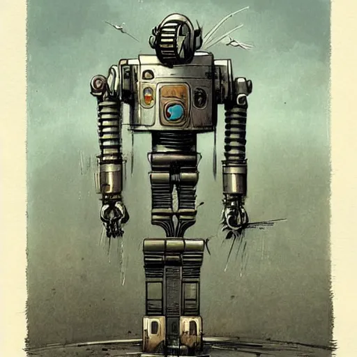 Image similar to retrofuturist robot by jean baptiste monge, muted colors,