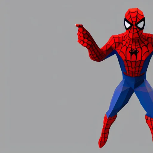 Image similar to low poly spider - man with a low poly hat