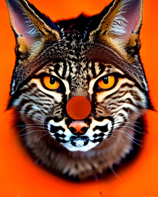 Image similar to eric - anthony johnson comic cover art, bobcat! with orange fur, symmetrical eyes, symmetrical face, white shirt!, cinematic lighting