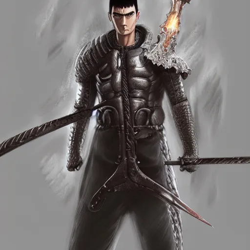 Image similar to digital art semi-realistic portrait of guts from berserk extremely detailed, made by wlop and maxwell boas