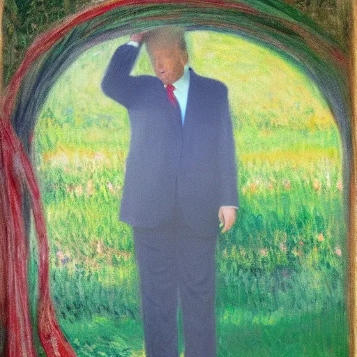 Image similar to Trump playing Hide-and-Go-Seek, portrait by Monet