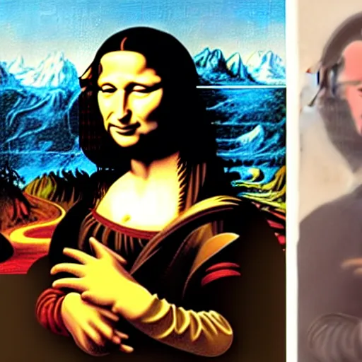 Image similar to painting of keanu reeves in the style of mona lisa, painting by leonardo da vinci