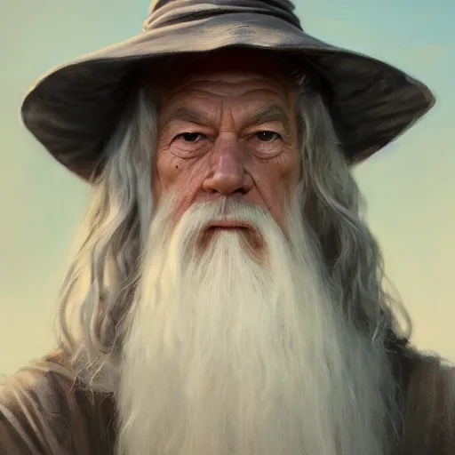 Prompt: Gandalf, 4k oil on linen by wlop, artgerm, andrei riabovitchev, nuri iyem, james gurney, james jean, greg rutkowski, highly detailed, soft lighting 8k resolution