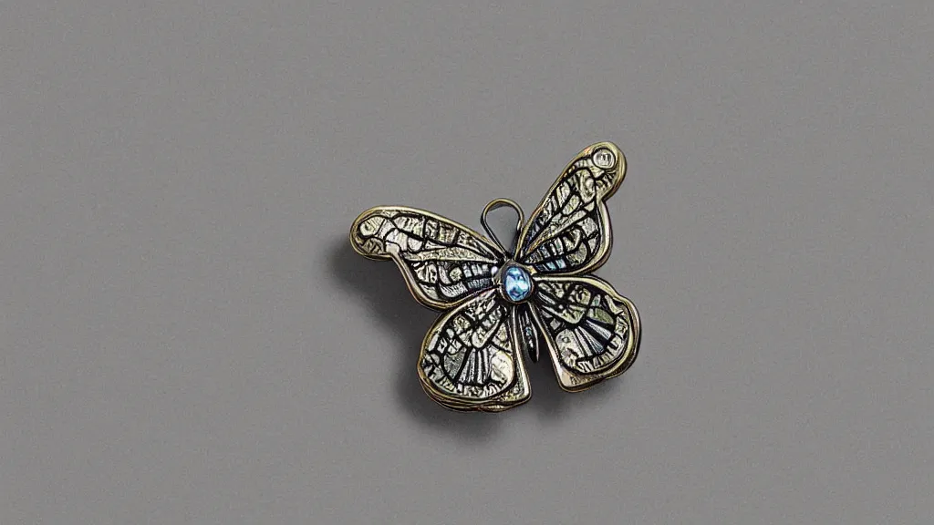 Prompt: a butterfly pin, plique - a - jour