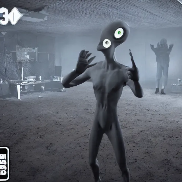 Image similar to grey alien raving at secret area 5 1 base in midnight, secret files, realistic, smooth, club, unreal engine 5,