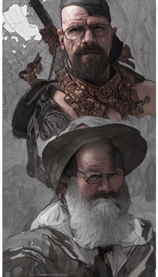 Image similar to Heisenberg as Kratos, highly detailed, digital painting, artstation, concept art, smooth, sharp focus, illustration, ArtStation, art by artgerm and greg rutkowski and alphonse mucha and J. C. Leyendecker and Edmund Blair Leighton and Katsuhiro Otomo and Geof Darrow and Phil hale and Ashley wood and Ilya repin and Charlie Bowater