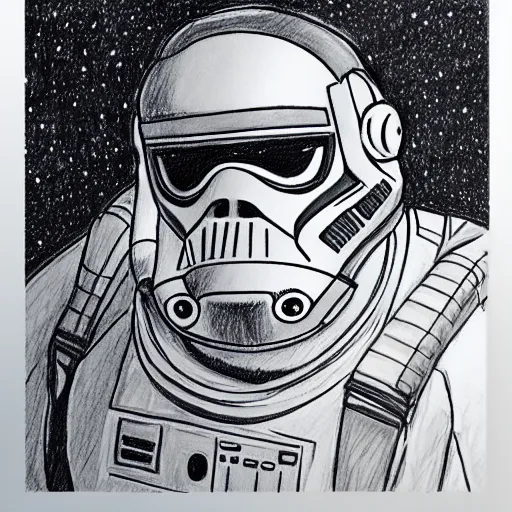 Prompt: pencil art, realistic self portrait, astronaut with a chimpanzee, drawn like a star wars poster.