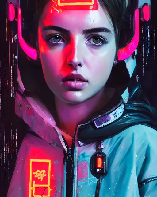 Prompt: detailed ana de armas portrait Neon Operator Girl, cyberpunk futuristic neon, reflective puffy coat, decorated with traditional Japanese ornaments by Ismail inceoglu dragan bibin hans thoma greg rutkowski Alexandros Pyromallis Nekro Rene Maritte Illustrated, Perfect face, fine details, realistic shaded, fine-face, pretty face