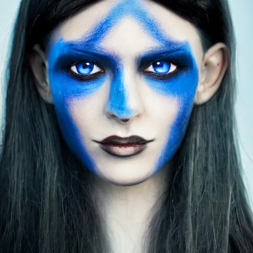 Image similar to Dark elf with red eyes and blue skin