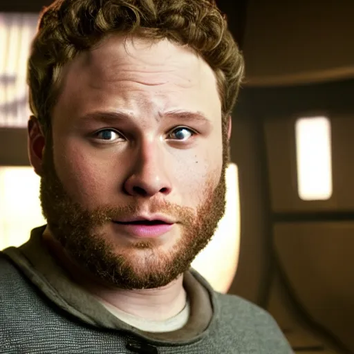 Image similar to seth rogen as anakin skywalker in star wars episode 3, 8 k resolution, cinematic lighting, anatomically correct