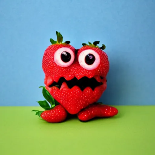 Image similar to strawberry creature with multiple eyes