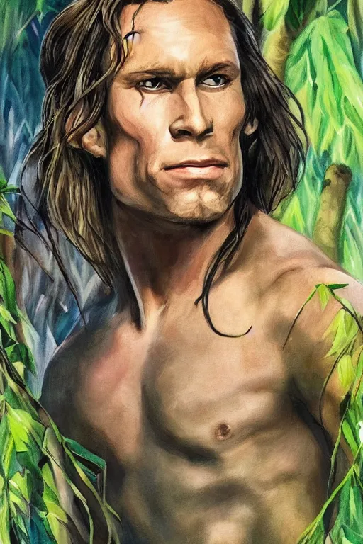 Image similar to disney's tarzan, solo portrait, 🎨🖌