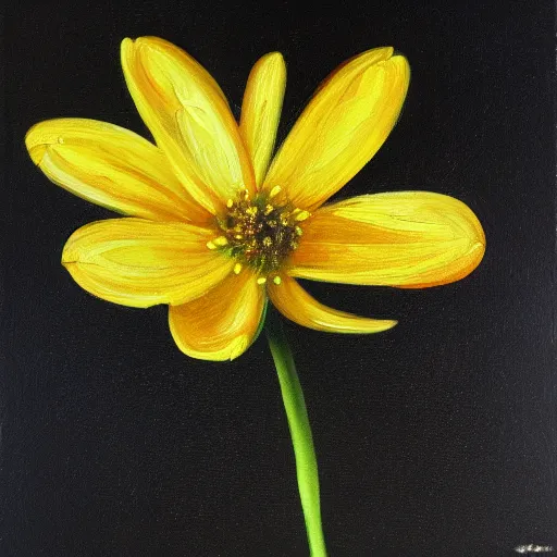 Prompt: an oil painting of a flower blooming with a black background, cgi, 3d