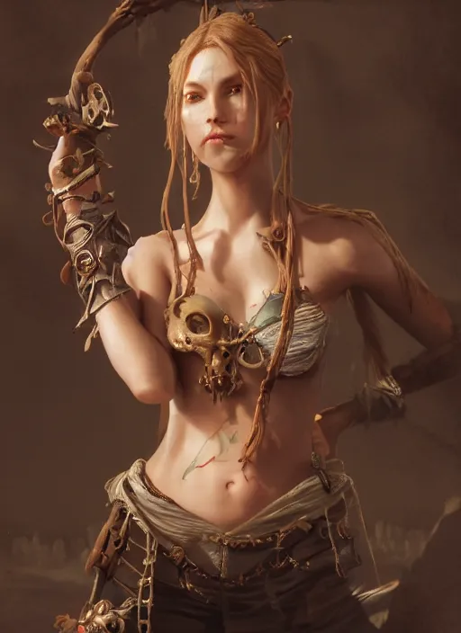 Prompt: detailed full body concept art dull oil painting of a pirate female, beautiful face, realistic hands, elegant pose, fantasy, illustration, insanely detailed and intricate clothing, octane render, 4k