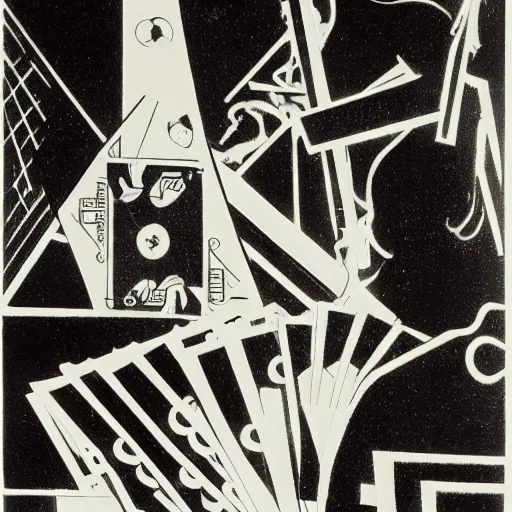 Prompt: a card game, white background, black and white, woodcut, beardsley, aubrey, crepax, guido, moholy - nagy, laszlo, szukalski, stanisław