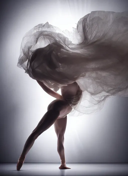 Prompt: a photorealistic dramatic hyperrealistic render of a glamorous beautifulanime in bikini dancer by ken brower and deborah ory of nyc dance project, lois greenfield, flowing cloth and smoke, beautiful dynamic dramatic dark moody lighting, volumetric, shadows, cinematic atmosphere, octane render, 8 k