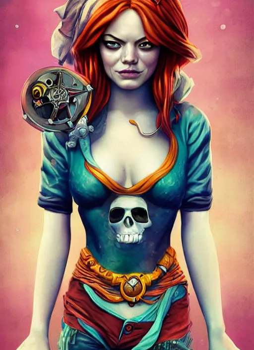 Image similar to underwater pirate portrait of emma stone, pixar style, by tristan eaton stanley artgerm and tom bagshaw.