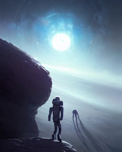 Image similar to professional ominous concept art of an astronaut walking on an alien planet by artgerm and greg rutkowski ( thin white border ). an intricate, elegant, highly detailed digital painting, concept art, smooth, sharp focus, illustration, in the style of cam sykes, wayne barlowe, igor kieryluk.