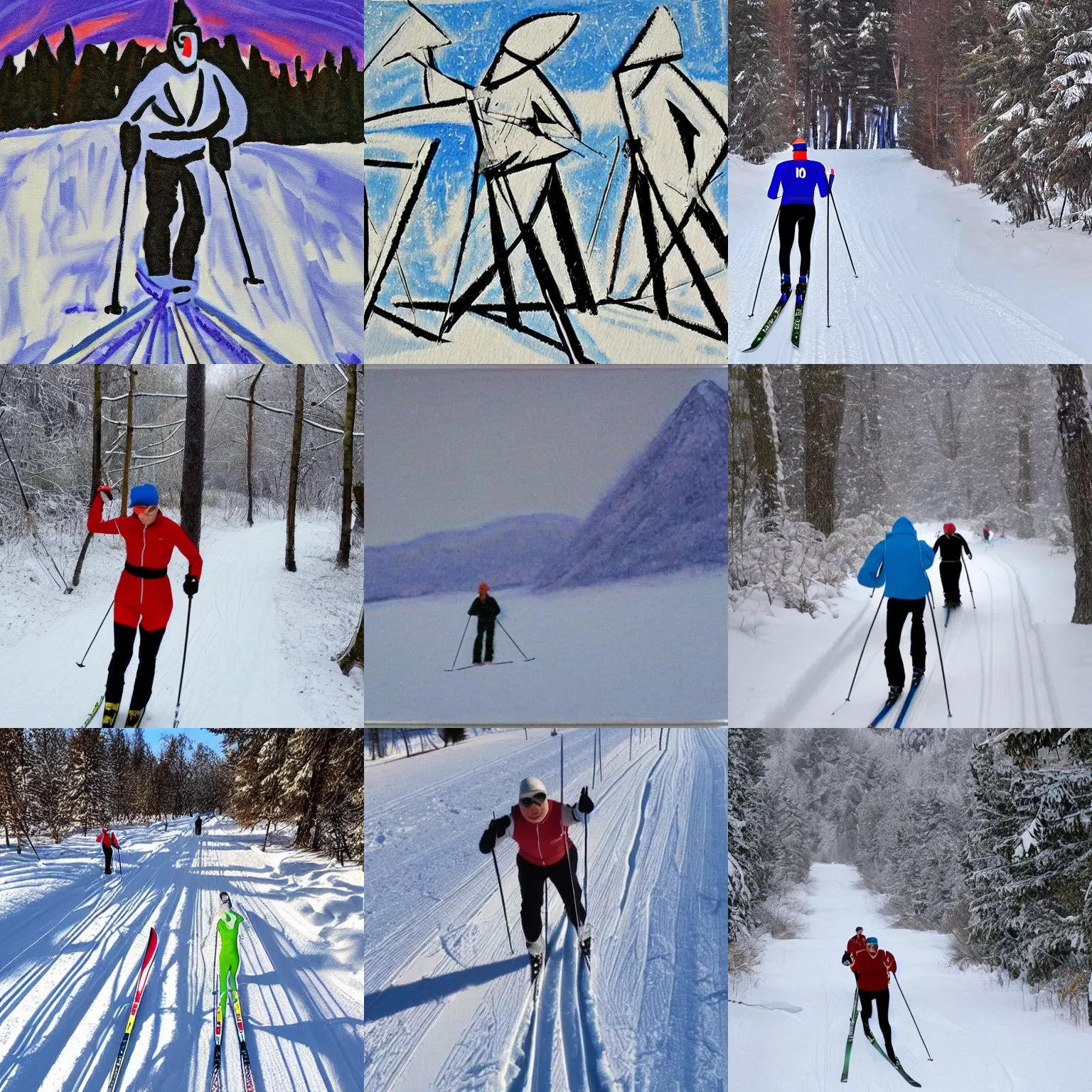 Prompt: Cross country skiing in the style of picasso