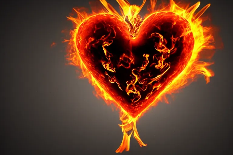 Prompt: heart made of brilliant flames, 4K 3D render, desktopography, HD Wallpaper, digital art