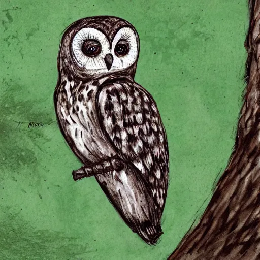 Prompt: owl sitting on a tree, playing cross flute, concept art