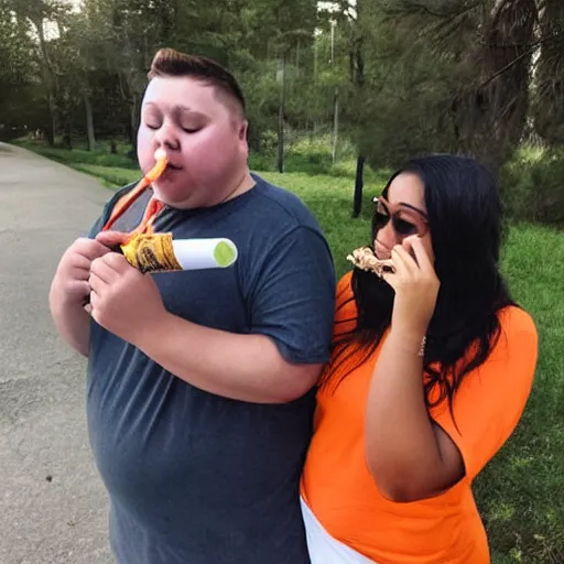 Image similar to fat teenager smoking blunt with fat girlfriend