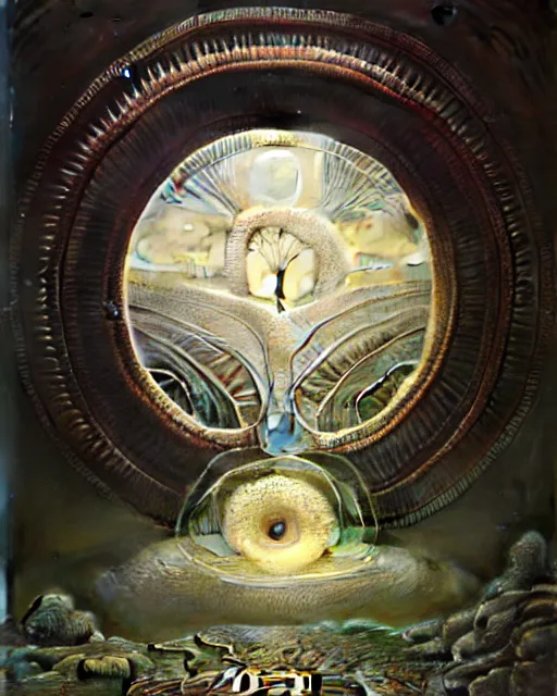 Image similar to a portrait of circular portal to another dimension in the style of ernst haeckel surrealism, surrealist conceptual art, realist, digital painting, aesthetic, soft, sharp focus, vintage, artstation hd, by greg rutkowski, bruce pennington, valentina remenar and asher duran,