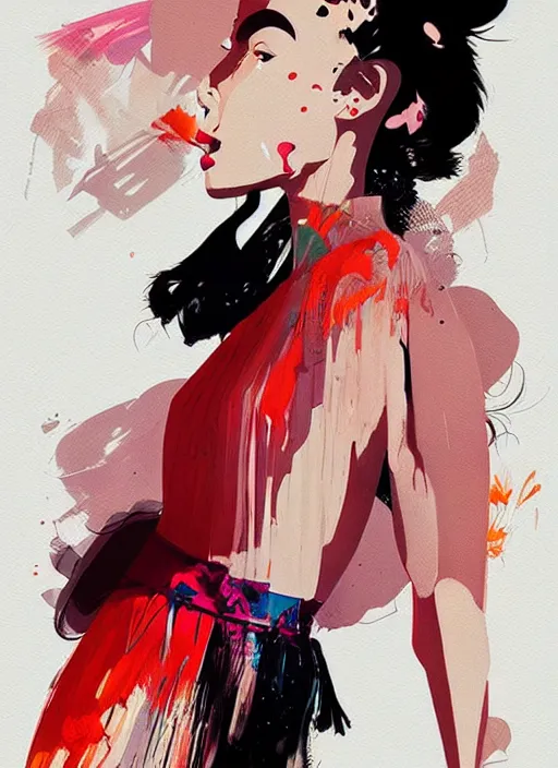 Image similar to character design, a fashion girl in future style costume, concert poster retro, conrad roset, greg rutkowski, flume cover art