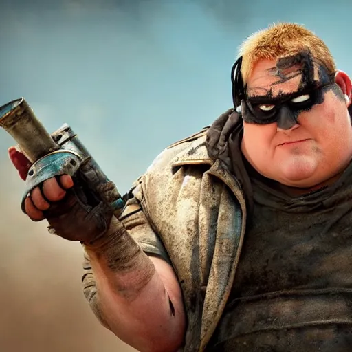 Prompt: peter griffin as immortan joe in mad max fury road, 4k, high detail, high-resolution photograph, professional photography, ultra-detail