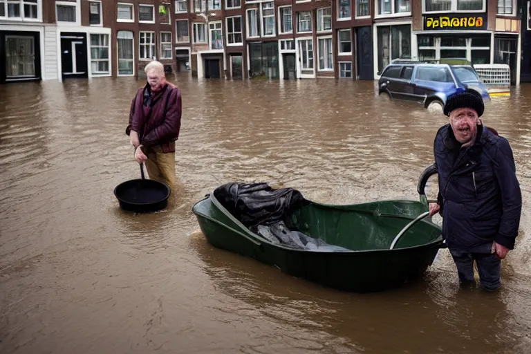 Image similar to closeup potrait of Dutch people with buckets in a flood in Amsterdam, photograph, natural light, sharp, detailed face, magazine, press, photo, Steve McCurry, David Lazar, Canon, Nikon, focus