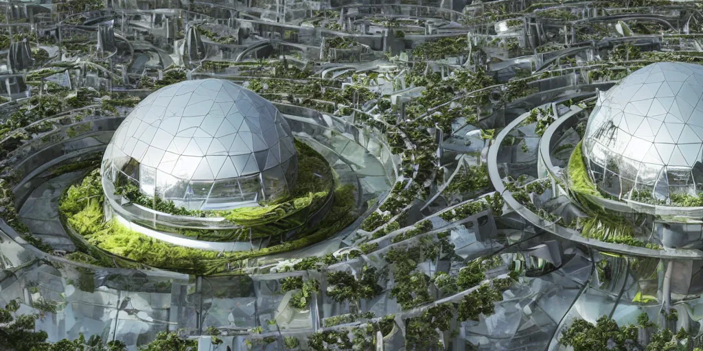 Prompt: futuristic ecological city under a massive dome