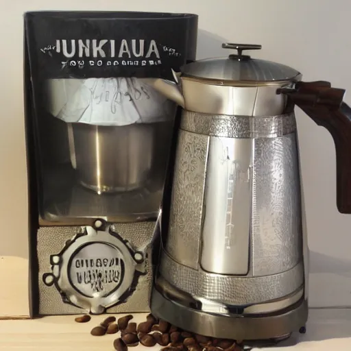 Image similar to steampunk moka coffee maker, highly detailed, sharp focus