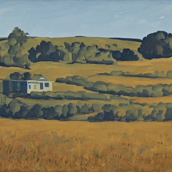 Image similar to a building in a landscape, by fairfield porter