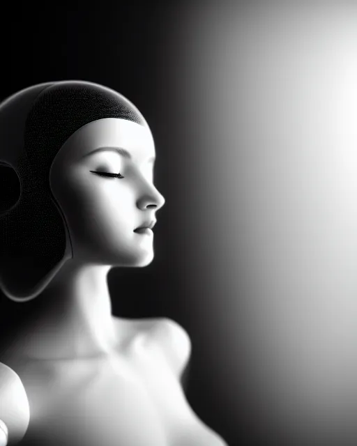 Image similar to black and white dreamy young beautiful female artificial intelligence, cinematic, rim light, photo - realistic, elegant, high detail, 8 k, masterpiece, photo taken in 1 9 3 0