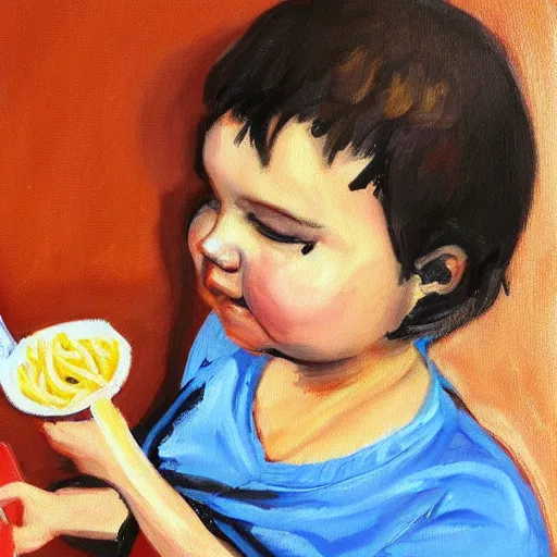 Image similar to fat jennifer lawrence eating spaghetti, painting,